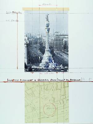 Christo, geb. 1935, Wrapped Monument Cristobal Colon, project for Barcelona, aus der Columbus Mappe "In search of a new tomorrow", Artists ...
