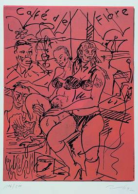 Jörg Immendorff, 1945-2007, Cafe de Fiore, Farblinolschnitt von 1992, handsigniert und num. 196/200, ca. 58x43cm