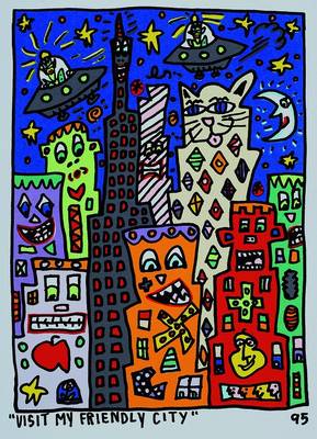 James Rizzi, 1950 New York -2011, Visit my friendly city, Original Farblithographie von 1995 auf Bütten, Blattgrösse ca. 29x24cm, Motivgrösse ca. ...
