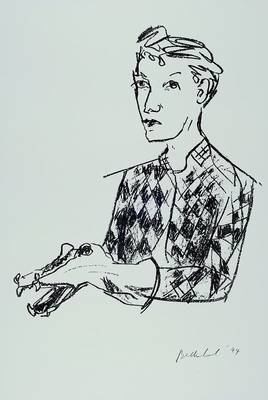 Stephan Balkenhol, geb. 1957 Fritzlar, Studium an der Hochschule für Bildende Künste in Hamburg, hier: Junge mit Krokodilsfigur, Lithographie, ...