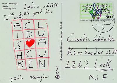 Horst Janssen, 1929-1995, Postkarte mit kleiner Zeichnung von 1988, ca. 10x15cm