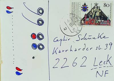 Horst Janssen, 1929-1995, Postkarte mit kleiner Zeichnung von 1988, ca. 10x15cm