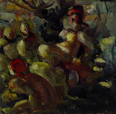 Ruzicskay, György, 1896 Szarvas/Ungarn - 1993, studierte in München, Paris und Rom, hier: weibliche Akte beim Bad, Öl/Karton, signiert, verso ...