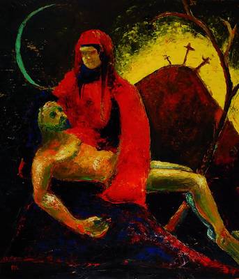 Masareel, Frans, 1889 Blankenberghe-1972 Avignon, Pieta, Maria hält den vom Kreuz abgenommenen Sohn, Öl/Holz, links unten monogrammiert, leichtere ...