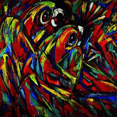 B.B. Lichanow, zeitgenössischer russischer Maler, Papageien, Öl/Lwd, rückseitig signiert und betitelt, datiert 1994, ca. 100x100cm