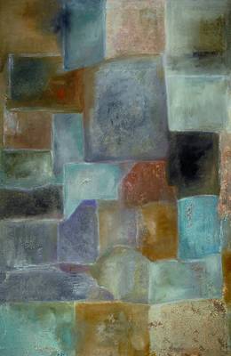 Sotto, Lucien, zeitgenössischer Maler, abstrakte Komposition in verschiedenen Braun-Grau-und Blauttönen, Öl/Lwd, signiert, ca. 120x80cm