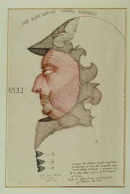 Pompa, Gaetano, 1933-1998, Don Marc'Antonio, Tuschfederzeichnung in Rot, Braun und schwarz, signiert, datiert Februar 65, mit Widmung, ca. ...