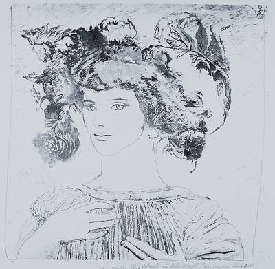 Fuchs, Ernst, Prof., geb. 1930 Wien, Frauenbildnis, Lithografie & Bleistift, Mischtechnik, handsigniert u. bezeichnet, Motivgrösse ca. 35x37cm, ...