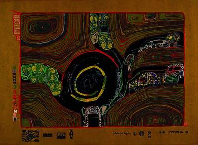 Friedensreich Hundertwasser, 1928-2000, Kreisverkehr der Strassengekreuzigten, Farbserigraphie aus der Regentagmappe, nummeriert , Auflage 3000 ...