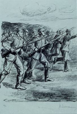 Max Liebermann, 1847 Berlin - 1935, Soldaten in der Schlacht, Lithographie von 1915, handsigniert auf Japan Papier, nummeriert 30/30, Passepartout, ...