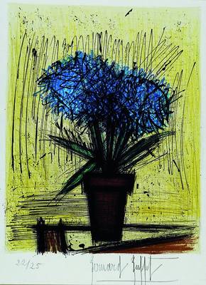 Bernard Buffet, 1928-1999, Blumenstrauss, Farblithographie, handsigniert, nummeriert 22/25, Passepartout, ca. 42x30cm