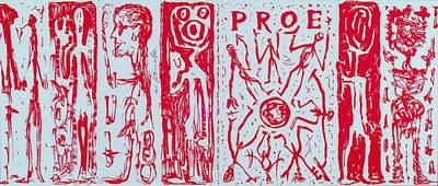 A. R. Penck, geb. 1939 Dresden, abstrakte Komposition, Farbserigraphie, handsigniert, unter Glas gerahmt, ca. 50x20cm
