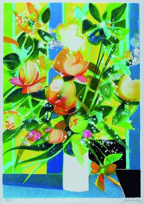 Camille Hilaire, 1916 Metz-2004 Paris, Stillleben mit Blumen, Farblithographie, handsigniert, nummeriert 76/125, ca. 44x64cm, unter Glas, Rahmen