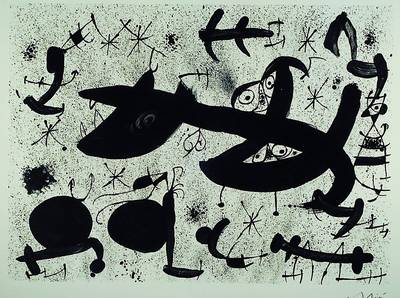 Joan Miro, 1893-1983, großformatige Lithographie, rechts unten handsigniert, ca. 74.5x78cm, unter Glas, Rahmen