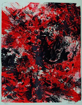 Fred Thieler, 1916-1999, Farblithographie von 1959, handsigniert und datiert, nummeriert 55/65, ca. 53x42cm, unter Glas, Rahmen