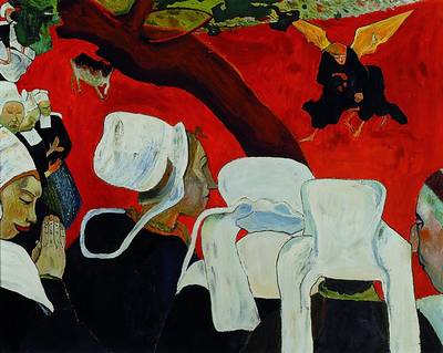 Galerie-Kopie nach Paul Gauguin, 50er Jahre,Vision nach der Predigt, Öl/Lwd., ca.52 x 65 cm, Rahmen
