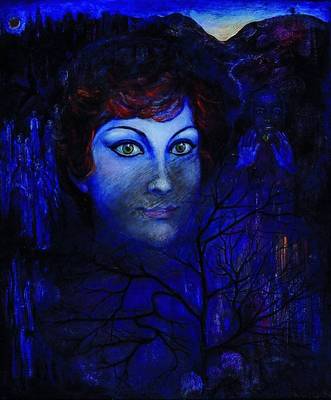 Danuka Koszaluk,geb. 1933 Potuzyn, mystische Darstellungen, Faun und Frauenkopf in mystischer Landschaft, Öl/Lwd, signiert, datiert 86/84, ca. 54 x ...