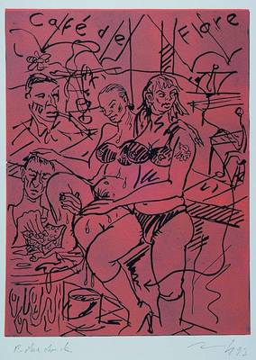 Jörg Immendorff, 1945-2007, Café de Flore, Farblinolschnitt auf CM Fabriano, handsigniert und bez.: Probedruck, ca. 58x43.5cm, Blattgr. ca. ...
