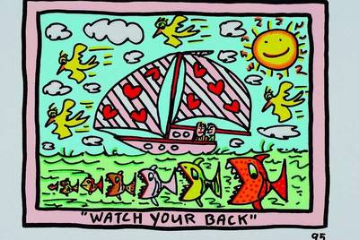 James Rizzi, 1950 - 2011, Farblithografie von 1995 auf Bütten, Blattgröße 28x24 cm, Motivgröße 20x16 cm