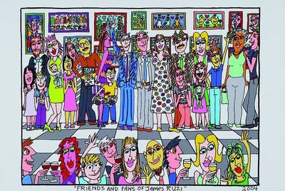 James Rizzi, 1950 - 2011, Friends and Fans of James Rizzi, Original Farblithografie von 2004 auf Bütten, Blattgröße 35,5x27,5 cm, Motivgröße ...