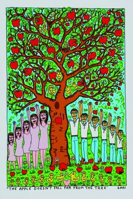 James Rizzi, 1950 - 2011, The apple doesn't fall far from the tree, Original Farblithografie von 2004 auf Bütten, Blattgröße28,5x23 cm, ...