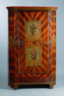 Bauernschrank, süddeutsch/Österreich, dat. 1826, Weichholz, orig. Bemalung, reiche Inneneinrichtung, schwundrissig, Alterssch., ca. 161x100x50 cm