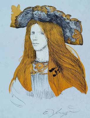 Prof. Ernst Fuchs, geb. 1930 Wien, Dame mit Hut, Farblithographie, leicht stockfleckig, handsigniert, ca. 33x26,5 cm