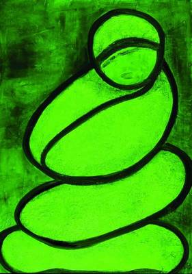 Lucien Sotto, zeitgenössischer belgischer Künstler, abstrakte Darstellung einer Frau in grün, Öl/Hartfaser, links unten sign., 85x60 cm