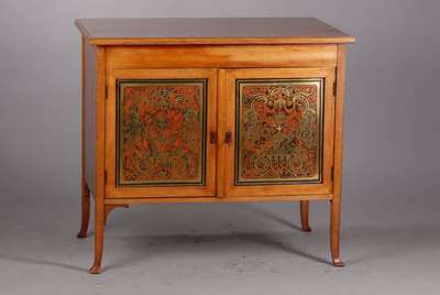 Jugendstilhalbschrank mit Boulefüllungen aus der 2. Hälfte des 19. Jh., Satinholz auf Mahagoni gebeizt, 2-türig, Gebr.-Sp., ca. 78x88x57 cm