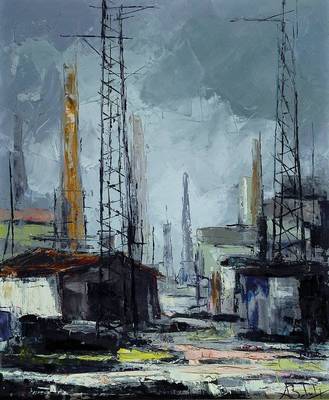 Aurelio Barbalonga, geb. 1922, Industrieanlage, Öl/Lwd, signiert, ca. 60 x 5 0 cm, Rahmen
