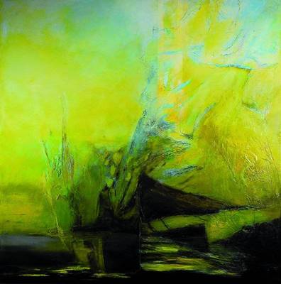 Unbekannter zeitgenössischer Maler, Abstrakte Landschaft, Acryl/Lwd collagiert, rechts unten unleserlich signiert und datiert 08, ca. 100x100cm, ...