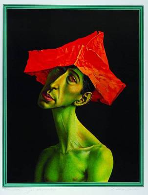 Rudolf Hausner, 1914 Wien - 1995 Mödling, Trauriger Europäer, Farblithografie, handsigniert und numeriert 789/1500, ca. 68,5x52,8 cm