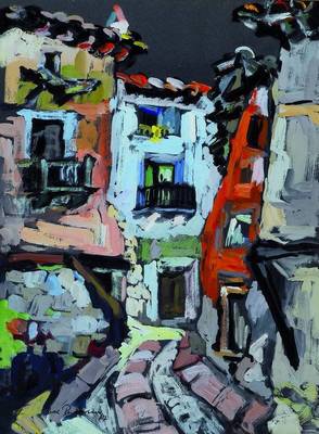 Ruth Putensen, geb. 1914 Neustadt/Wstr., war tätig in Schlitz und Paris, hier: Häuser im Gebirge, Gouache auf Papier, links unten signiert und ...