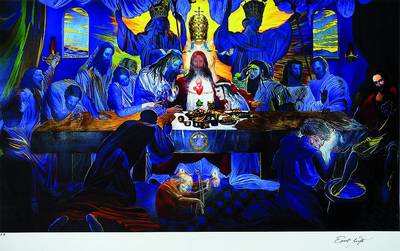 Prof. Ernst Fuchs, geb. 1930 Wien, Das letzte Abendmahl, Giclee-Druck auf Lwd, drucksigniert, ca. 50x60 cm