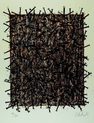 Günter Uecker, geb. 1930, Farbige Destruktion, Farblithographie auf BFK Bütten, handsigniert, num. 79/80, Trockenstempel Erker-Presse St. Gallen, ...