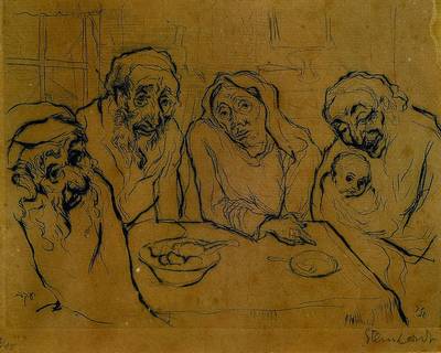 Jakob Steinhardt, 1887-1968, Familis, in der Platte so betitelt, Radierung, rechts unten signiert, num. 7/15, kleiner Wasserschaden, gebräunt, ca. ...