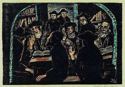 Jakob Steinhardt, 1887-1968, Holzschnitt, teil koloriert, in der Platte monogrammiert, rechts unten handsigniert, ca. 24x35cm, unter Glas, Rahmen
