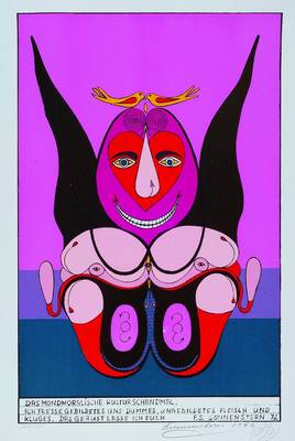 Friedrich Schröder-Sonnenstern, 1892 Kaukehmenbei Tilsit - 1982 Berlin, das Mondmoralische Kulturschandmal, Farbserigraphie, rechts unten sign. und ...