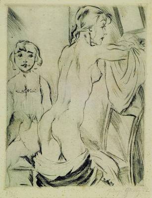 George Grosz, 1893-1959, weiblicher Akt, Radierung, rechts unten handsigniert, 11/30, mit Passepartout,Papier gebräunt, Bildmaß ca. 24x17,5 cm, ...