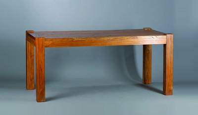 Tisch, im Art-Deko-Stil, Tropenholz, schönesFurnierbild, l. Gebr.-Sp., ca. 80x180x90 cm
