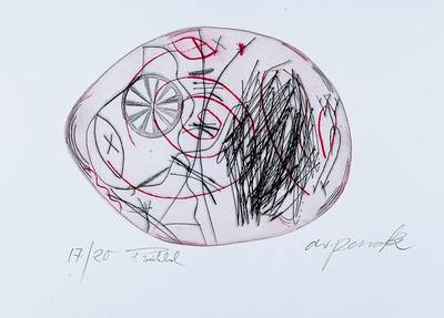 A.R. Penck (geb. 1939) und Frank Breidenbruch (geb. 1963), aus dem Projekt Centro Spirituale-Himmlische Stürzer, Farbradierung auf Bütten, von ...