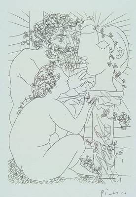 Picasso, Pablo, 1881-1973, "Bildhauer mit kauerndem Modell", Lithographie nach der Auflage Suite Vollard, 300 Ex. auf Velin, Narcisse, vgl. ...