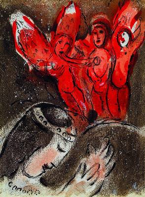 Chagall, Marc,1887-1985, "Sarah und die Engel", orig. Farblithographie, Bibel II, Verve 37/38, Mourlot, Paris 1960, WVZ, M 240, ca. 26x35,5 ...