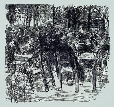 Liebermann, Max, 1847-1935, "Biergarten", orig. Holzschnitt auf Bütten, v. Holten,HeyderBerlin 1922, 30 Holzschnittzeichnungen, ca. ...