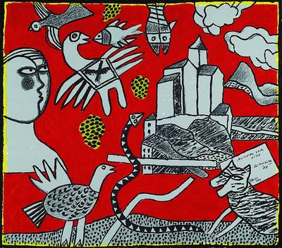 Corneille (Cornelis van Berverloo), 1922-2010, Auvers sur Oise, Farblithographie auf dickem handgeschöpftem Bütten mit Prägedruck, rechts unten ...