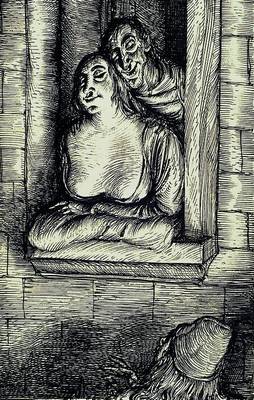 A. Paul Weber, 1893-1980, Ballade von der dicken Margot, Tuschfederzeichnung als Entwurf zu Radierung, ca. 28x18 cm