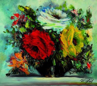Madjid Rahanavardkar, geb. 1943 Teheran, Persische Rosen, Öl/Lwd, rechts unten signiertca. 70x80 cm, ( mit Gemäldebrief), Rahmen
