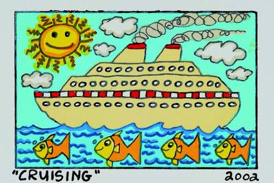 James, Rizzi, 1950-2011, "Cruising", Farblithografie von 2002 auf Bütten, Blattgröße ca. 14,5 x 12 cm, Motivgröße ca. 7,5 x 5,5 cm