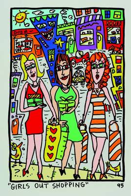 James, Rizzi, 1950-2011, "Girls out shopping", Farblithografie von 1995 auf Bütten, Blattgröße ca. 35,5 x 24,5 cm, Motivgröße ca. 26 x ...
