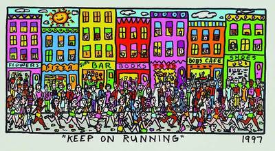 James, Rizzi, 1950-2011, "Keep on run Farblithografie von 1997 auf Bütten, Blattgröße ca. 35 x 23 cm, Motivgröße ca. 28 x 15 cm